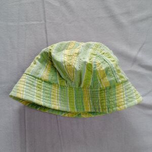 Vintage 2002 Gap Cotton Bucket Sun Hat Youth Kids Cap w/ Pocket Green & Yellow